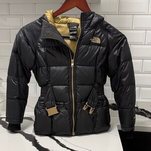 The North Face Belted Black Jacket with Gold Lining girls size 6